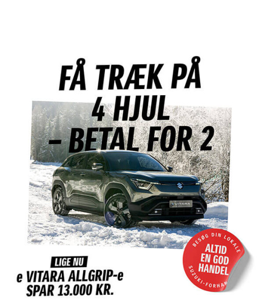 NU FÅR DU 4WD PÅ DIN NYE e VITARA, MEN BETALER KUN FOR 2WD